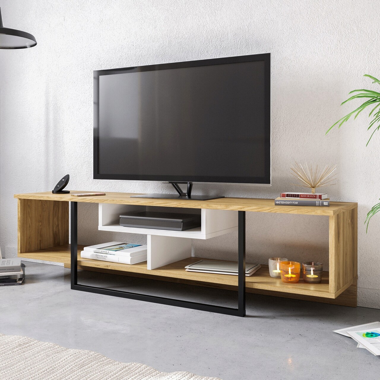 Comoda TV, Hanah Home, Asal (150), Alb / Negru / Stejar - imagine 5